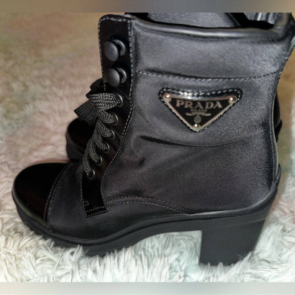 Prada Black Lug Sole Lace-Up Ankle Boots - Picture 4 of 14